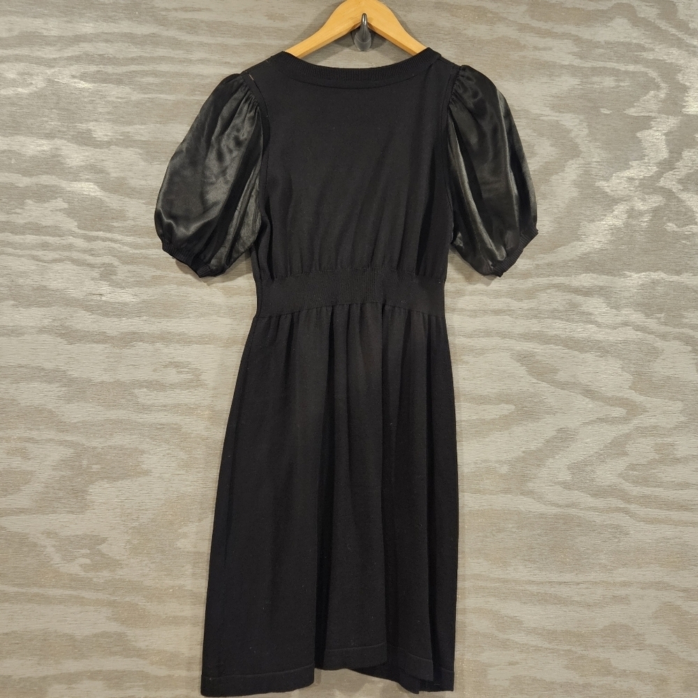 BCBGMaxazria SZ S Black Silk Mini Dress Puff Short Sleeve Babydoll Romantic - Picture 3 of 10